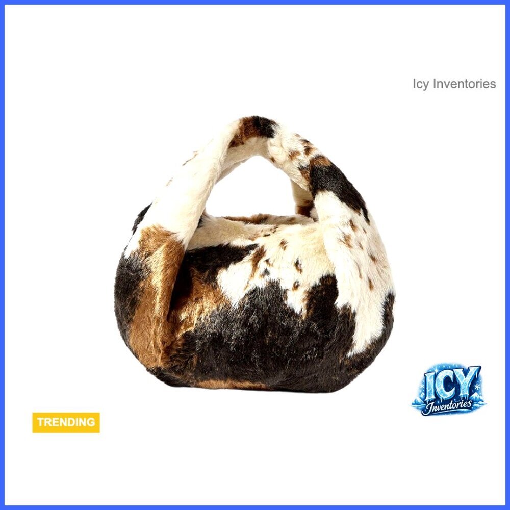 Faux Fur Top Handle Satchel Cow Print Handbag